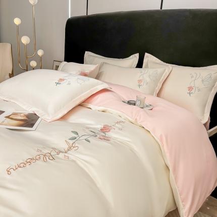 91家纺网 家纺一手货源 找家纺 （总）二八年华 2023新款水洗真丝刺绣四件套玫瑰款系列