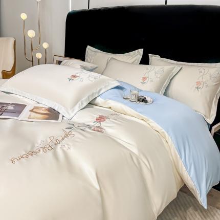 91家纺网 家纺一手货源 找家纺 （总）二八年华 2023新款水洗真丝刺绣四件套玫瑰款系列