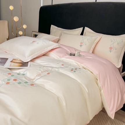 91家纺网 家纺一手货源 找家纺 （总）二八年华 2023新款水洗真丝刺绣四件套蝴蝶款系列