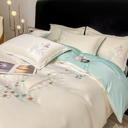 91家纺网 家纺一手货源 找家纺 （总）二八年华 2023新款水洗真丝刺绣四件套蝴蝶款系列