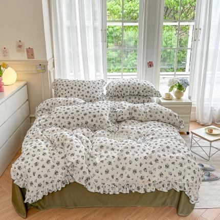 91家纺网 家纺一手货源 找家纺 仟网汇 2023新款有氧双层纱韩版四件套 韩版-花遇