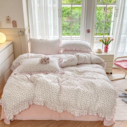 91家纺网 家纺一手货源 找家纺 仟网汇 2023新款有氧双层纱韩版四件套 韩版-浅夕