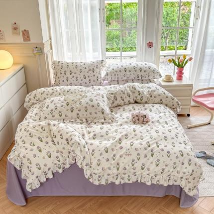 91家纺网 家纺一手货源 找家纺 总 仟网汇 2023新款有氧双层纱韩版四件套