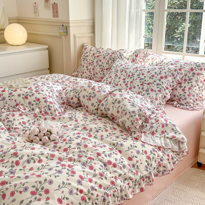 91家纺网 家纺一手货源 找家纺 仟网汇 2023新款有氧双层纱韩版四件套 韩版-牵牛花