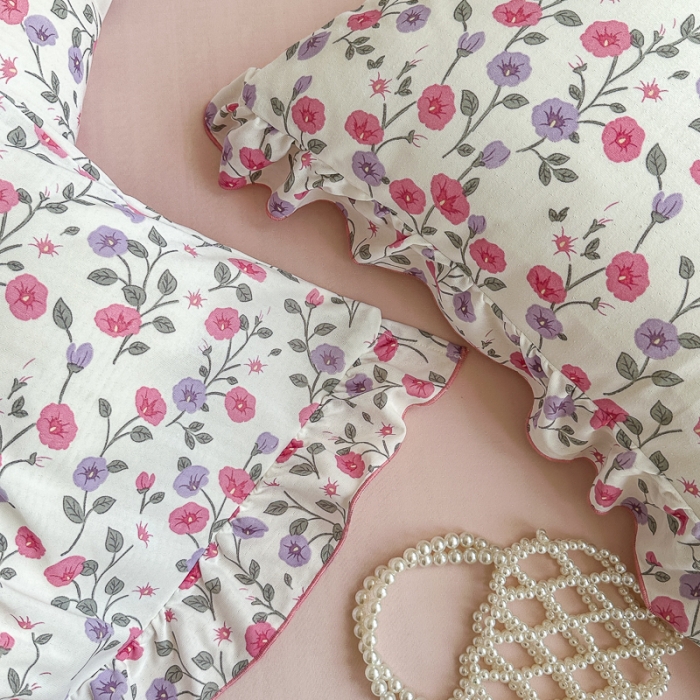 91家纺网 家纺一手货源 找家纺 仟网汇 2023新款有氧双层纱韩版四件套 韩版-牵牛花