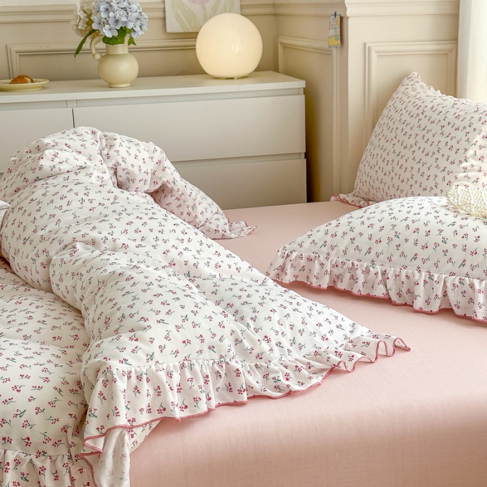 91家纺网 家纺一手货源 找家纺 仟网汇 2023新款有氧双层纱韩版四件套 韩版-浅夕