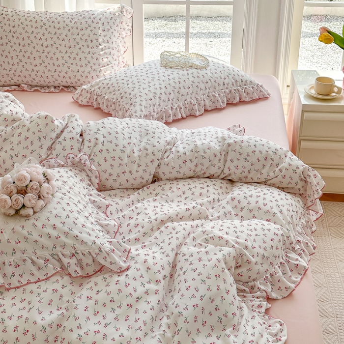 91家纺网 家纺一手货源 找家纺 仟网汇 2023新款有氧双层纱韩版四件套 韩版-浅夕