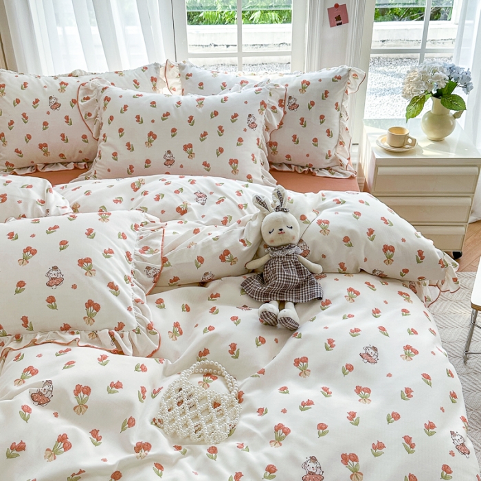 91家纺网 家纺一手货源 找家纺 仟网汇 2023新款有氧双层纱韩版四件套 韩版-森屿少女