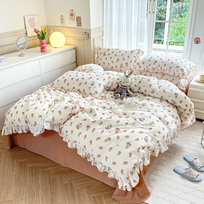 91家纺网 家纺一手货源 找家纺 仟网汇 2023新款有氧双层纱韩版四件套 韩版-森屿少女