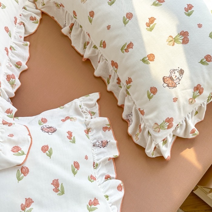 91家纺网 家纺一手货源 找家纺 仟网汇 2023新款有氧双层纱韩版四件套 韩版-森屿少女