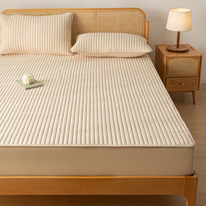 91家纺网 家纺一手货源 找家纺 芬晴 2023新款A类抗菌大豆夹棉床笠 格调-卡其