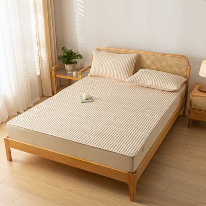 91家纺网 家纺一手货源 找家纺 芬晴 2023新款A类抗菌大豆夹棉床笠 格调-卡其