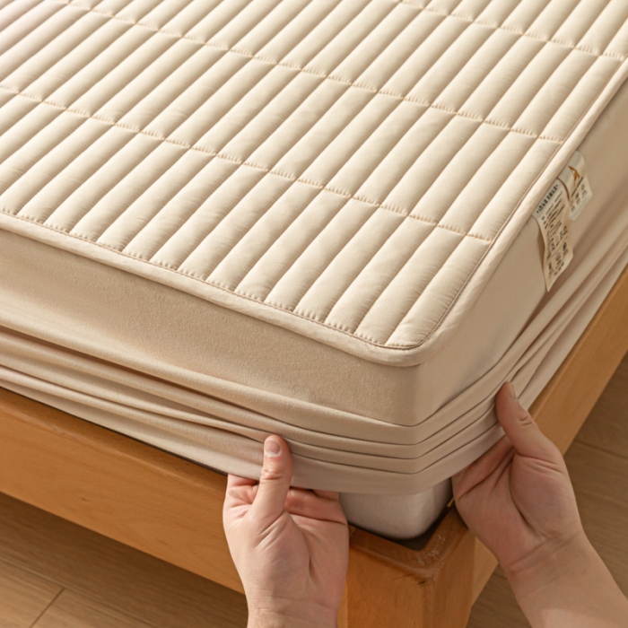 91家纺网 家纺一手货源 找家纺 芬晴 2023新款A类抗菌大豆夹棉床笠 格调-卡其