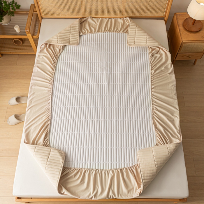 91家纺网 家纺一手货源 找家纺 芬晴 2023新款A类抗菌大豆夹棉床笠 格调-卡其