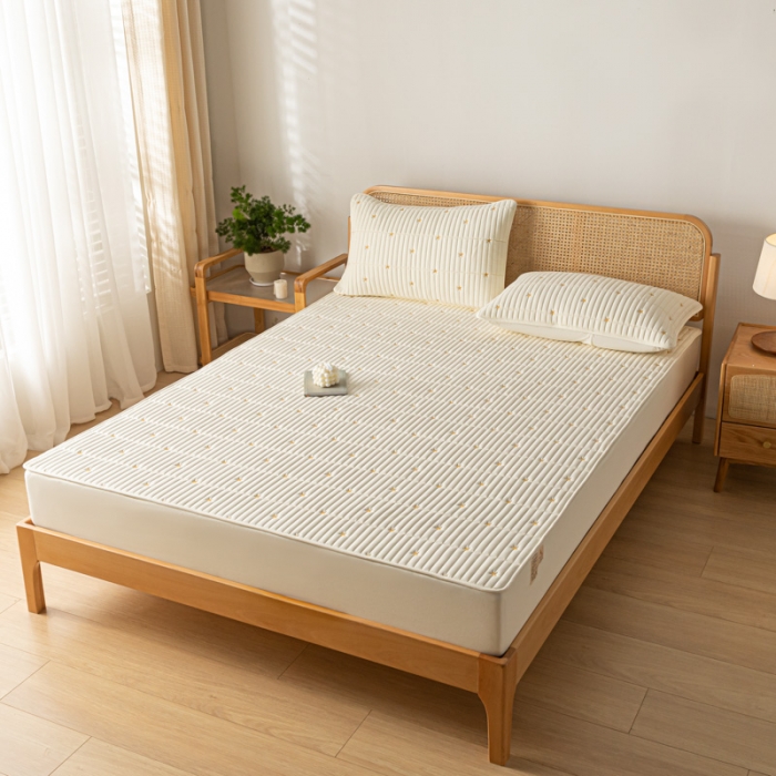 91家纺网 家纺一手货源 找家纺 芬晴 2023新款A类抗菌大豆夹棉床笠 星河-米白