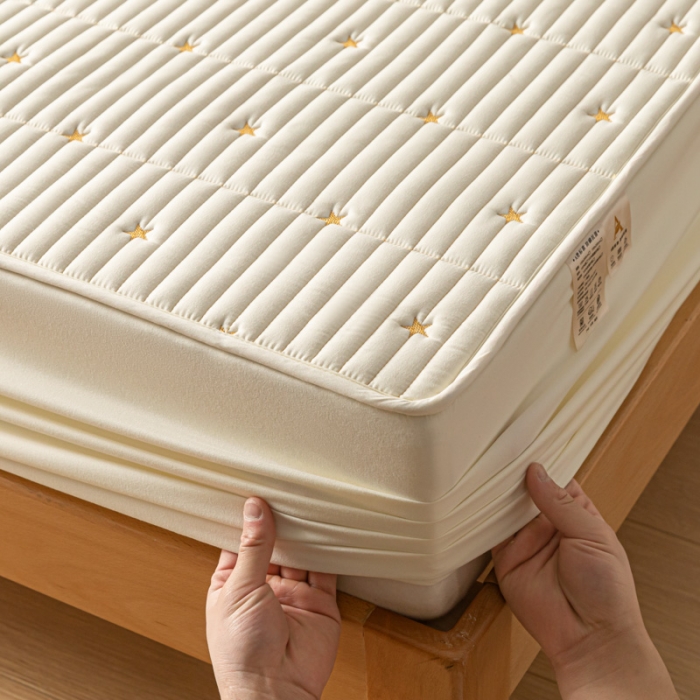 91家纺网 家纺一手货源 找家纺 芬晴 2023新款A类抗菌大豆夹棉床笠 星河-米白