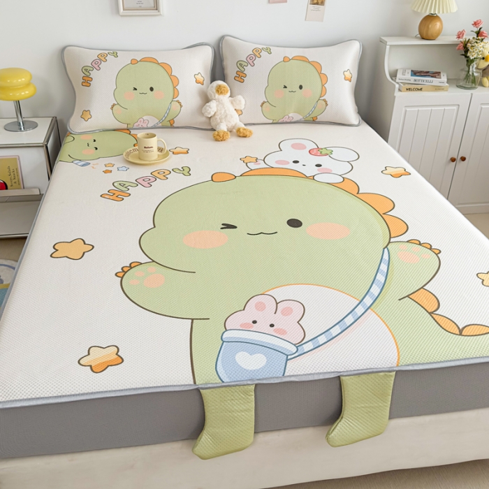 91家纺网 家纺一手货源 找家纺 慕尚 2025新款满天星云感丝工艺席 百变恐龙（床笠款）