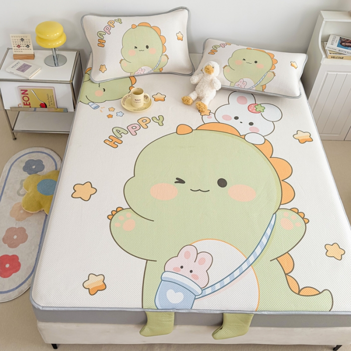 91家纺网 家纺一手货源 找家纺 慕尚 2025新款满天星云感丝工艺席 百变恐龙（床笠款）