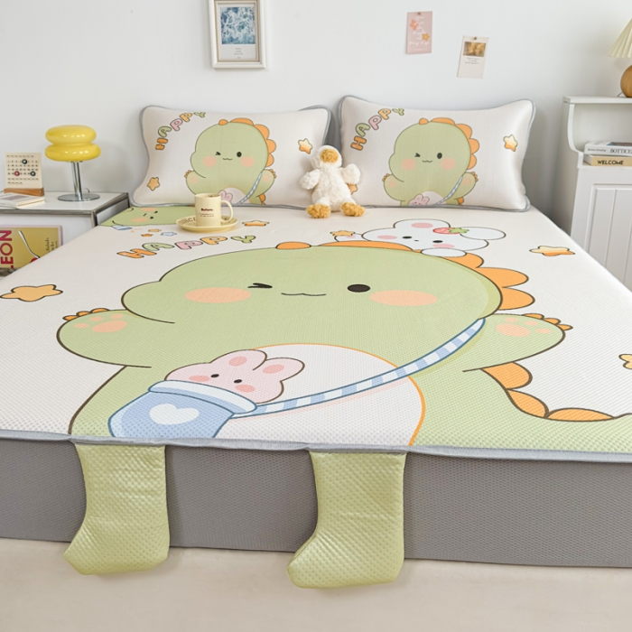 91家纺网 家纺一手货源 找家纺 慕尚 2025新款满天星云感丝工艺席 百变恐龙（床笠款）