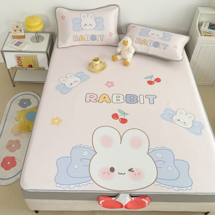 91家纺网 家纺一手货源 找家纺 慕尚 2025新款满天星云感丝工艺席 布丁兔（床笠款）