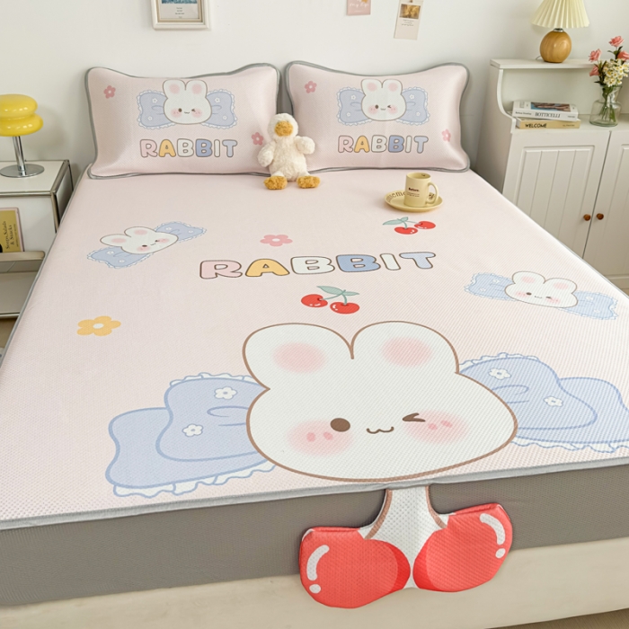 91家纺网 家纺一手货源 找家纺 慕尚 2025新款满天星云感丝工艺席 布丁兔（床笠款）