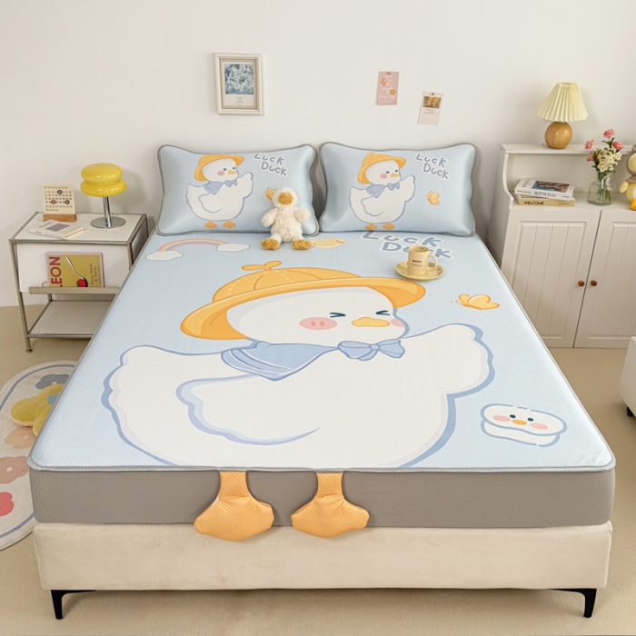 91家纺网 家纺一手货源 找家纺 慕尚 2025新款满天星云感丝工艺席 达克鸭（床笠款）