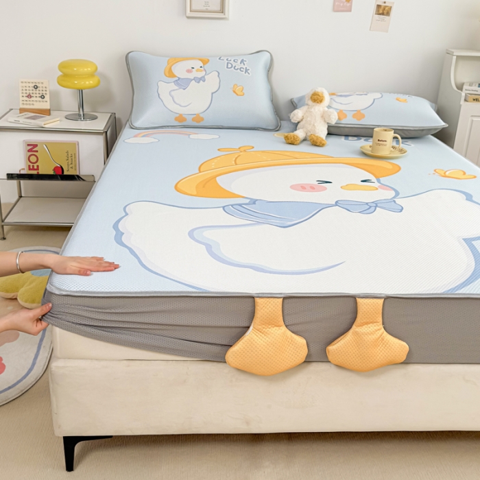 91家纺网 家纺一手货源 找家纺 慕尚 2025新款满天星云感丝工艺席 达克鸭（床笠款）