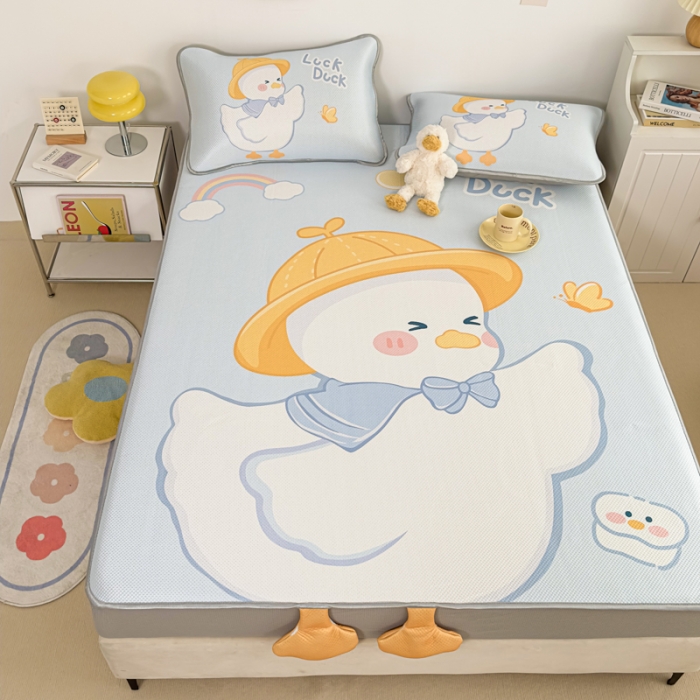 91家纺网 家纺一手货源 找家纺 慕尚 2025新款满天星云感丝工艺席 达克鸭（床笠款）