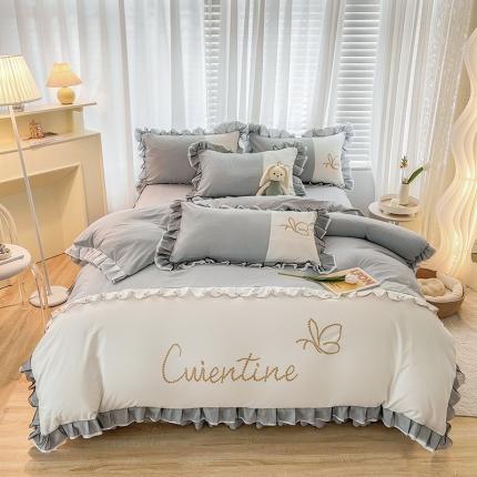 91家纺网 家纺一手货源 找家纺 （总）慕语家纺 2023新款蝶之恋刺绣磨毛花边四件套-风格二