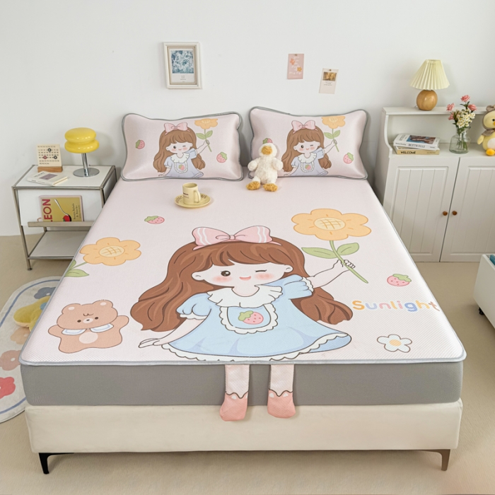 91家纺网 家纺一手货源 找家纺 慕尚 2025新款满天星云感丝工艺席 阳光少女（床笠款）