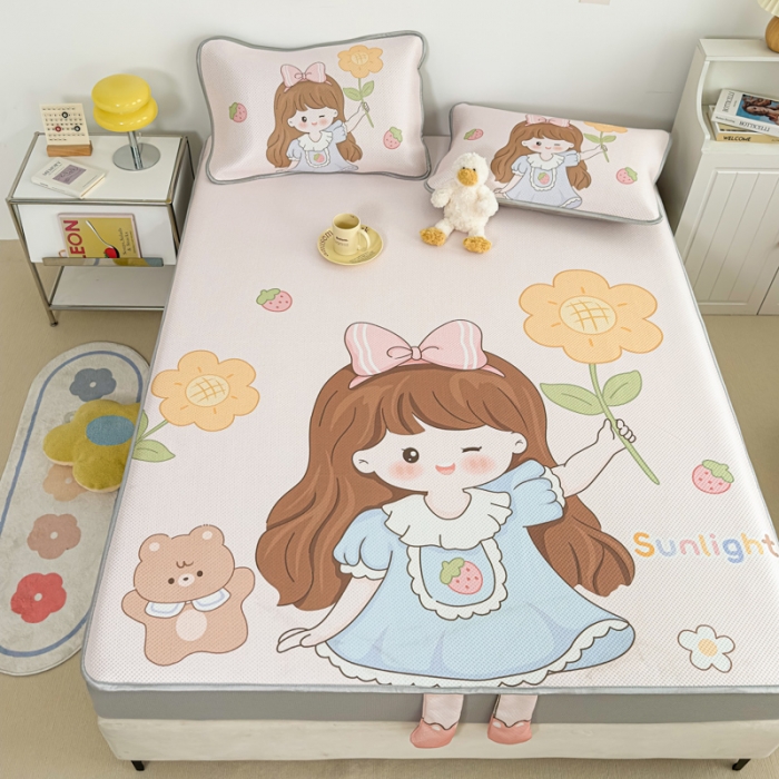 91家纺网 家纺一手货源 找家纺 慕尚 2025新款满天星云感丝工艺席 阳光少女（床笠款）