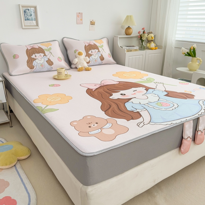 91家纺网 家纺一手货源 找家纺 慕尚 2025新款满天星云感丝工艺席 阳光少女（床笠款）