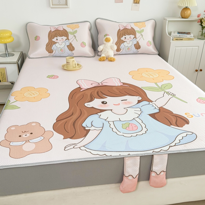 91家纺网 家纺一手货源 找家纺 慕尚 2025新款满天星云感丝工艺席 阳光少女（床笠款）