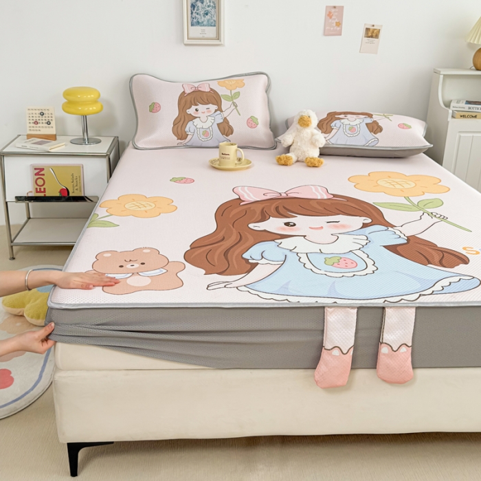 91家纺网 家纺一手货源 找家纺 慕尚 2025新款满天星云感丝工艺席 阳光少女（床笠款）