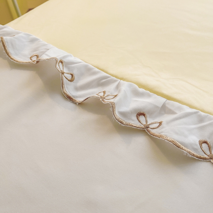 91家纺网 家纺一手货源 找家纺 慕语家纺 2023新款蝶之恋刺绣磨毛花边四件套-风格二 蝶之恋-米黄