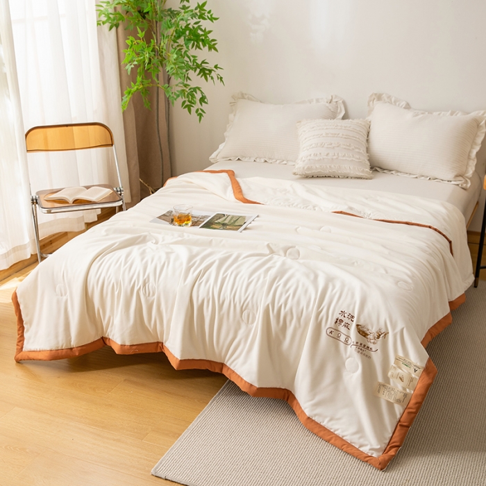 91家纺网 家纺一手货源 找家纺 钰博 2023新款水洗棉棉麻大豆夏被 云朵白
