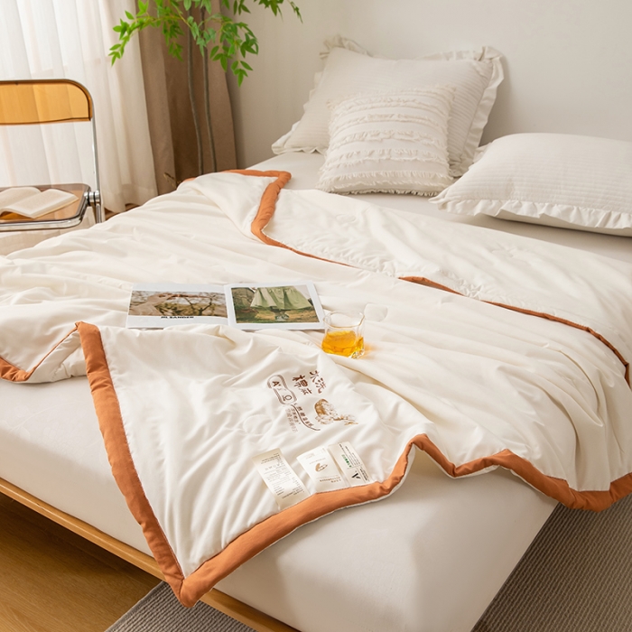 91家纺网 家纺一手货源 找家纺 钰博 2023新款水洗棉棉麻大豆夏被 云朵白