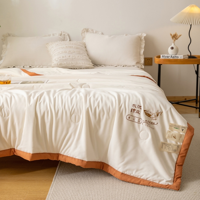 91家纺网 家纺一手货源 找家纺 钰博 2023新款水洗棉棉麻大豆夏被 云朵白
