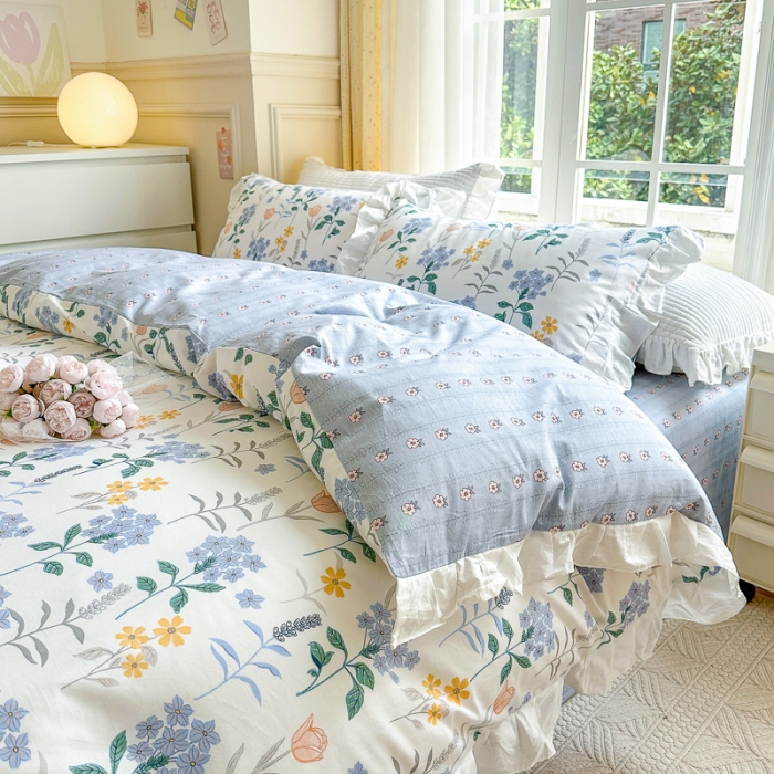 91家纺网 家纺一手货源 找家纺 （总）清雅福 2024新款全棉13372韩版花边款系列四件套