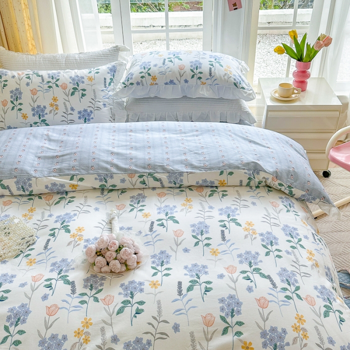 91家纺网 家纺一手货源 找家纺 （总）清雅福 2024新款全棉13372韩版花边款系列四件套