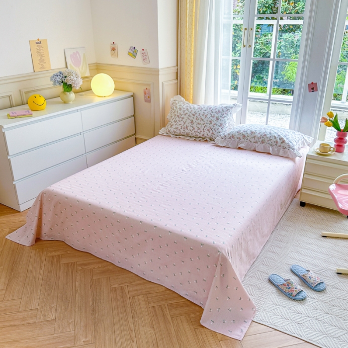 91家纺网 家纺一手货源 找家纺 清雅福 2024新款全棉13372韩版花边款系列四件套 点点