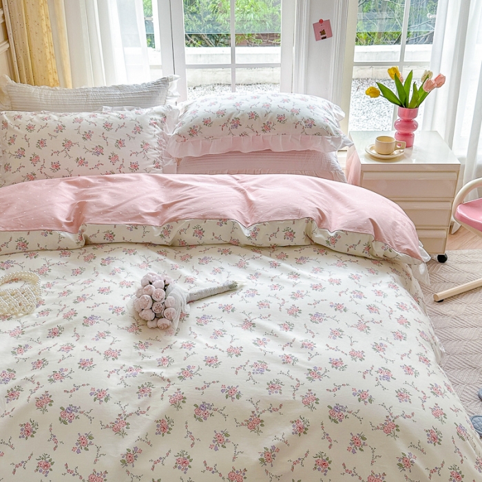 91家纺网 家纺一手货源 找家纺 清雅福 2024新款全棉13372韩版花边款系列四件套 柔香