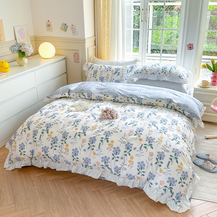 91家纺网 家纺一手货源 找家纺 （总）清雅福 2024新款全棉13372韩版花边款系列单被套