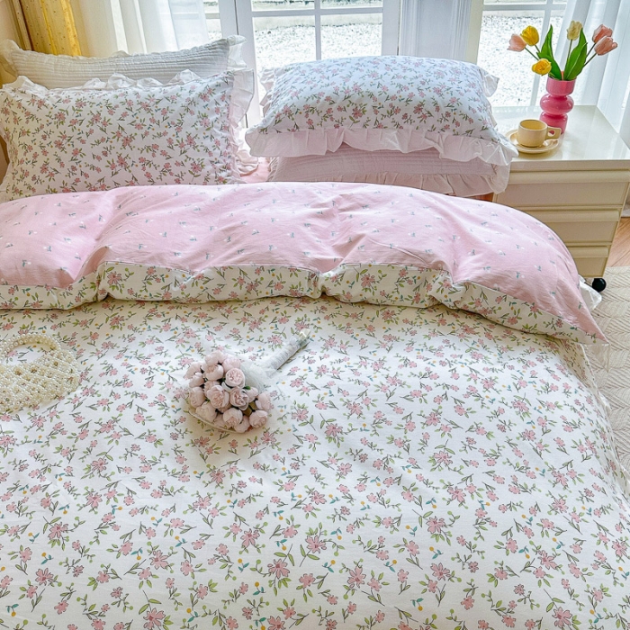 91家纺网 家纺一手货源 找家纺 清雅福 2024新款全棉13372韩版花边款系列单被套 点点