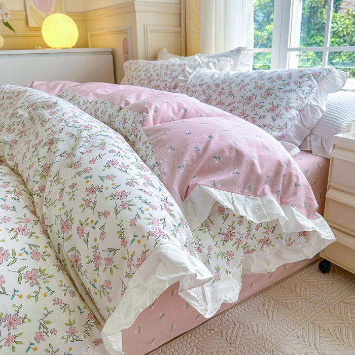 91家纺网 家纺一手货源 找家纺 清雅福 2024新款全棉13372韩版花边款系列单被套 点点