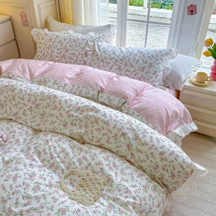 91家纺网 家纺一手货源 找家纺 清雅福 2024新款全棉13372韩版花边款系列单被套 点点