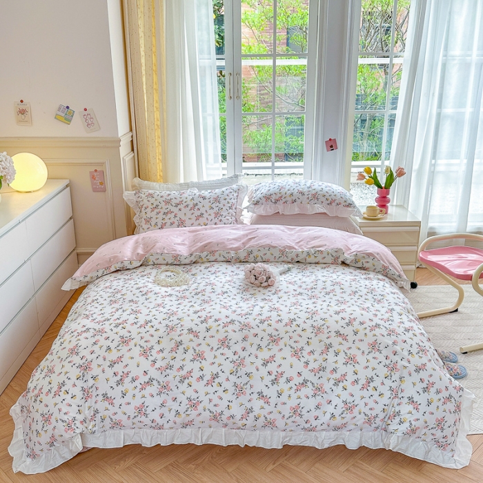 91家纺网 家纺一手货源 找家纺 清雅福 2024新款全棉13372韩版花边款系列单被套 好事花生