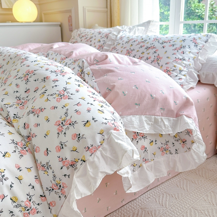 91家纺网 家纺一手货源 找家纺 清雅福 2024新款全棉13372韩版花边款系列单被套 好事花生