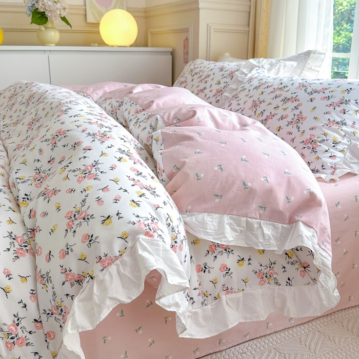 91家纺网 家纺一手货源 找家纺 清雅福 2024新款全棉13372韩版花边款系列单被套 好事花生