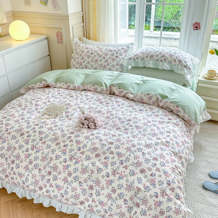 91家纺网 家纺一手货源 找家纺 清雅福 2024新款全棉13372韩版花边款系列单被套 花仙子